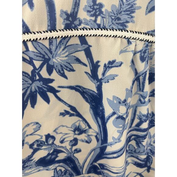 Weekend Suzanne Betro Blue Floral Blouse XL Boho Tie Neck Top - Picture 4 of 8